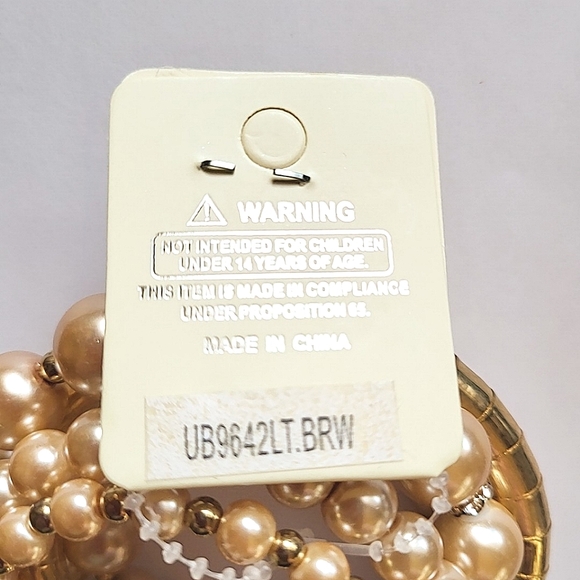 HUGE FAUX PEARL & GOLD BEAD 6 COIL WIRE WRAP BRACELET - Picture 4 of 5